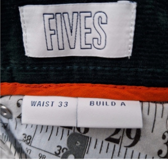 Spoke Mens Green Corduroy Fives Build Button Fly Pants 33X28 Slim Straight - Picture 5 of 5
